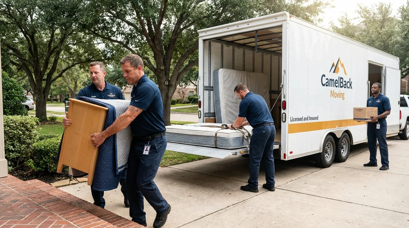 Crew loading residential truck for cross-state move from Lebanon, ME