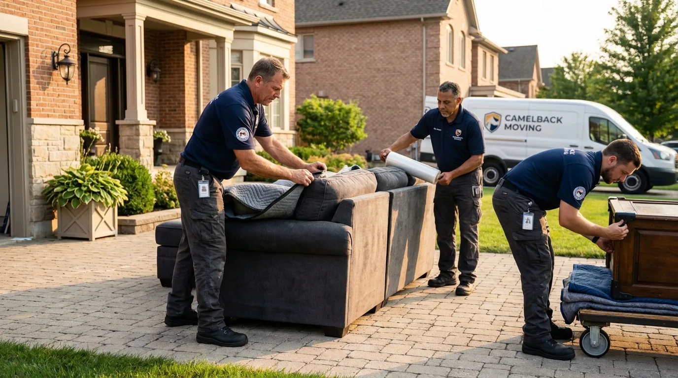 Large estate moving crew wrapping furniture in Lebanon, ME